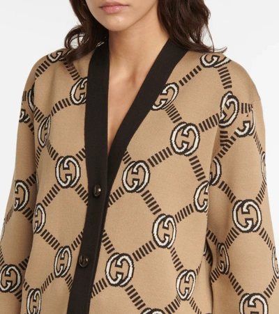 Shop Gucci Interlocking G Reversible Wool Cardigan In Beige/ebony/mc/mix