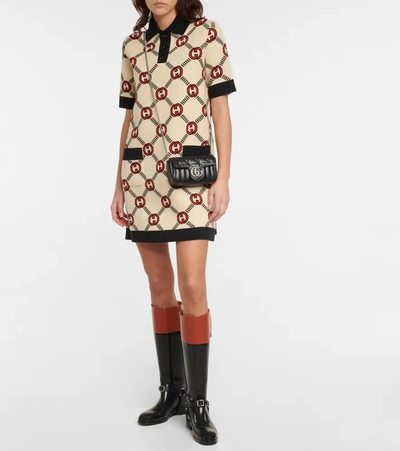 Shop Gucci Interlocking G Reversible Wool Minidress In Almond/black/mc