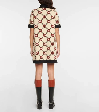 Shop Gucci Interlocking G Reversible Wool Minidress In Almond/black/mc