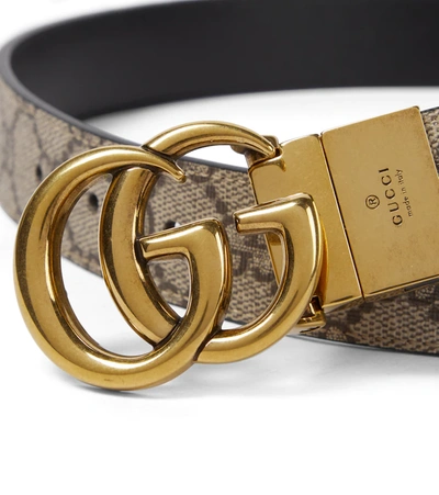 Gucci Brown Reversible Belt With Buckle With Double G Logo In Gg Canvas Woman In Be Ebony/nero