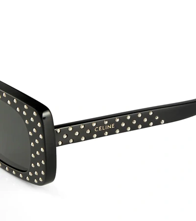 Shop Celine Embellished Rectangular Sunglasses In Shiny Black/smoke