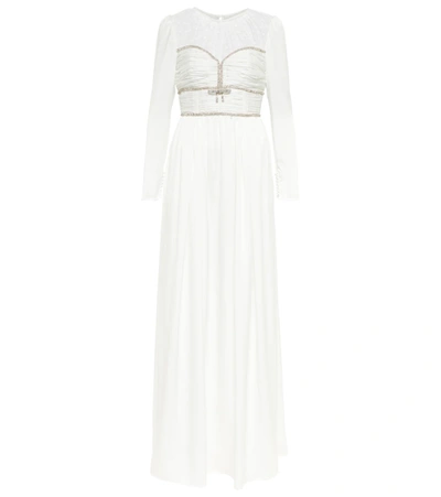 Shop Self-portrait Bridal Crystal-embellished Twill Gown In White
