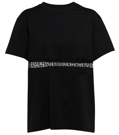 Shop Givenchy Lace-trimmed Cotton Jersey T-shirt In Black