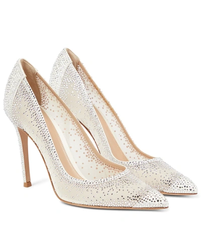Shop Gianvito Rossi Rania 105 Embellished Pumps In Offwhite+offwhite