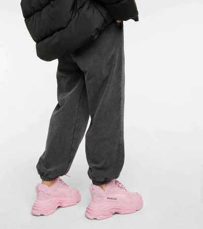 Shop Balenciaga Triple S Faux Fur-lined Sneakers In Pink