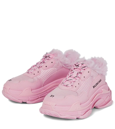 Shop Balenciaga Triple S Faux Fur-lined Sneakers In Pink