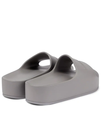 Shop Balenciaga Logo Rubber Platform Slides In Dark Grey