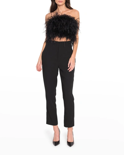 Shop Lamarque Zaina Ostrich Feather Bustier Top In Black
