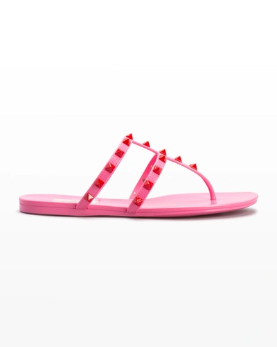 Shop Valentino 5mm Rockstud Pvc Thong Sandals In Pink/red