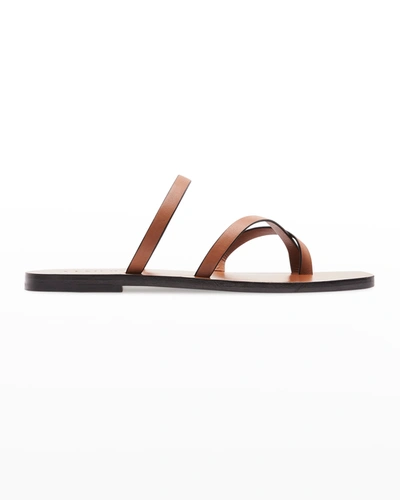 Shop A.emery Colby Leather Crisscross Slide Sandals In Deep Tan