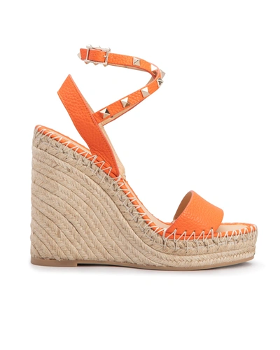 Shop Valentino 125mm Rockstud Double Wedge Espadrilles In E32 Titiannatural