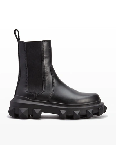 Shop Valentino 35mm Leather Lug-sole Chelsea Boots In Black