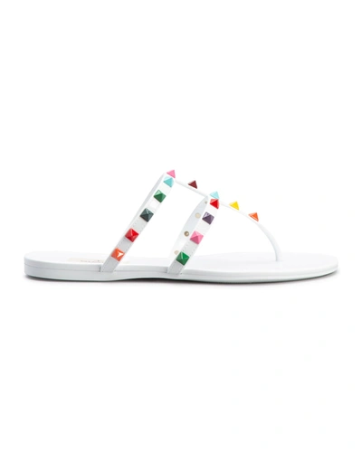 Shop Valentino 5mm Multi Rockstud Pvc Thong Sandals In White Multi