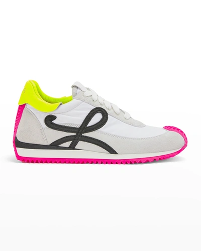 Shop Loewe Flow Colorblock Retro Runner Sneakers In Soft White Neon