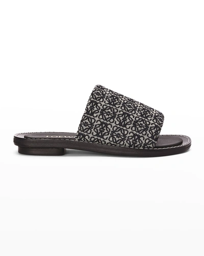 Shop Loewe Anagram Jacquard Flat Slide Sandals In 5938 Navy Black