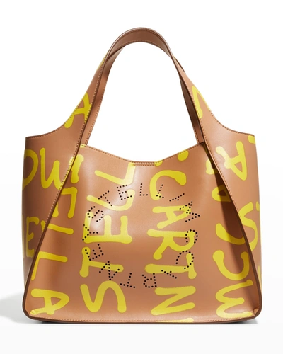 Shop Stella Mccartney Logo Graffiti-print Tote Crossbody Bag In 2742 Camel