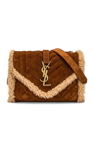 Shop Saint Laurent Monogramme Shearling Suede Chain Bag In Brick & Natural Beige