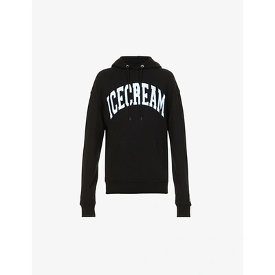 Shop Icecream College Brand-print Cotton-jersey Hoody In Black
