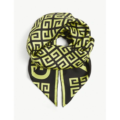 Shop Givenchy Womens Black/fluo Yellow 4g Logo-print Silk Twill Scarf