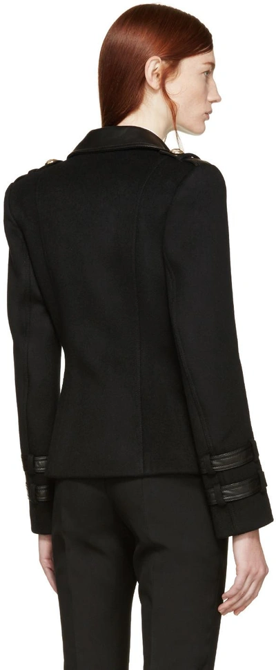 Shop Balmain Black Wool & Leather Jacket