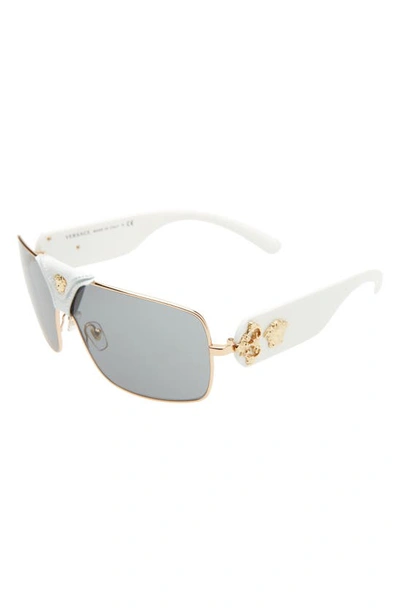 Shop Versace 145mm Mirrored Shield Sunglasses In Gold/ Grey