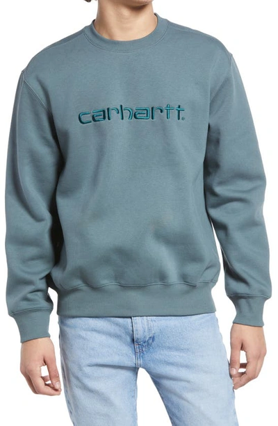 Shop Carhartt Logo Crewneck Sweatshirt In Eucalyptus / Frasier