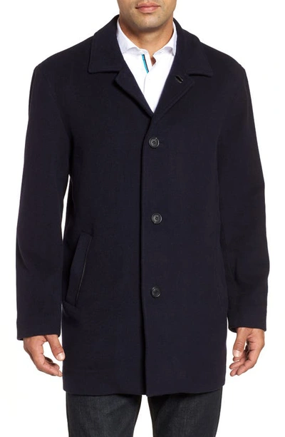 Shop Cole Haan Wool Blend Overcoat In Navy