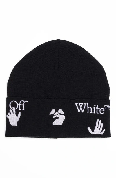 Shop Off-white Embroidered Logo Wool Beanie In Black White