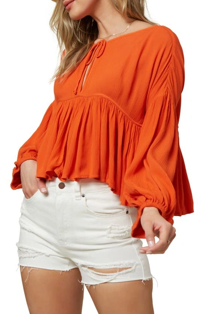 Shop O'neill Rosie Tie Neck Top In Red Clay