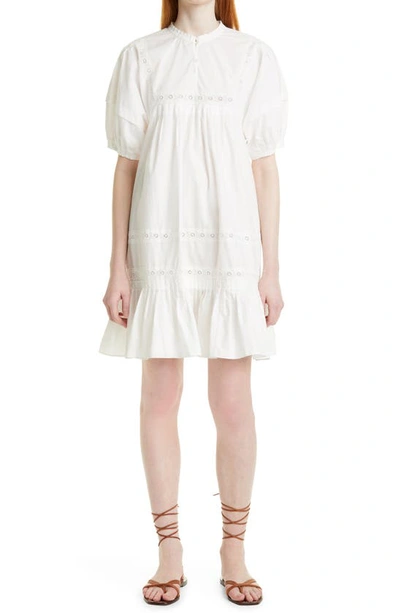Shop Nicole Miller Embroidered Cotton Poplin Swing Dress In White