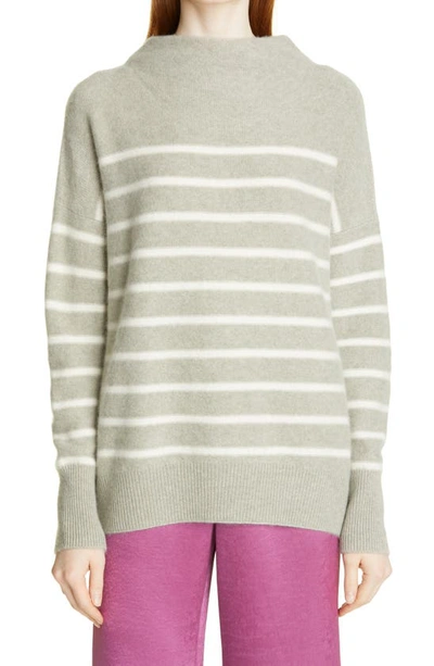 Shop Vince Breton Stripe Cashmere Sweater In Sage/off White