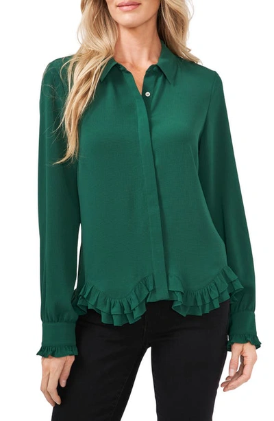 Cece Ruffle Blouse In Alpine Green