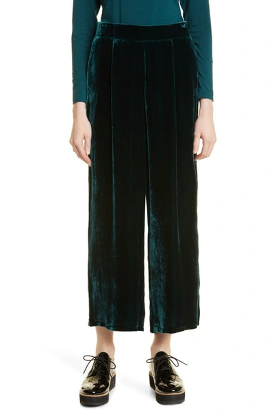 Eileen Fisher Velvet Wide-leg Pleated Ankle Pants In Black | ModeSens