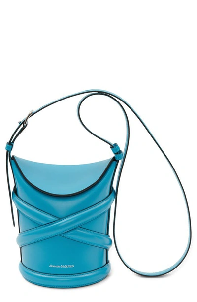 Shop Alexander Mcqueen Small The Curve Leather Shoulder Bag In Cerulean