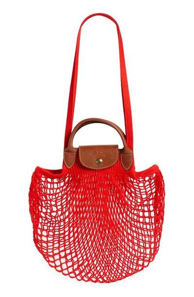 Shop Longchamp Le Pliage Filet Knit Shoulder Bag In Red