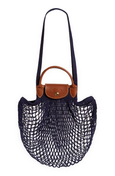Shop Longchamp Le Pliage Filet Knit Shoulder Bag In Navy