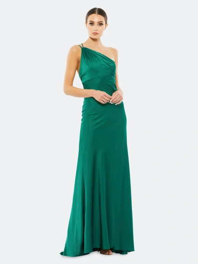 Shop Mac Duggal One Shoulder Double Strap Satin Gown In Emerald