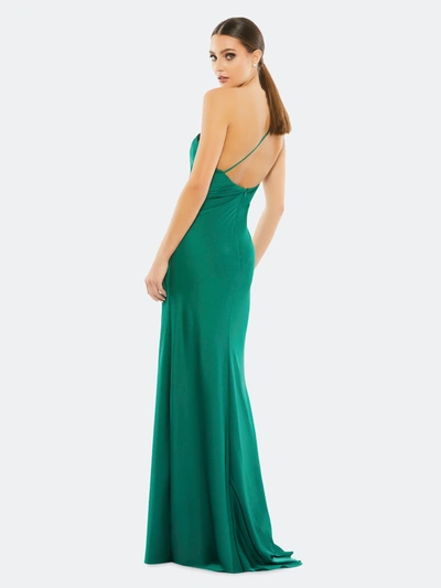 Shop Mac Duggal One Shoulder Double Strap Satin Gown In Emerald