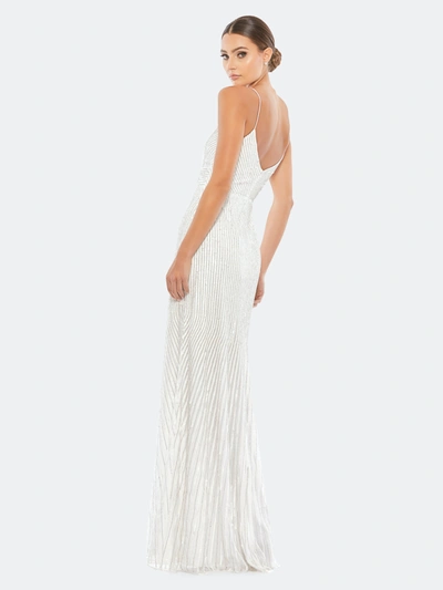 Shop Mac Duggal Sequined Spaghetti Strap V-neck Gown In Pearl