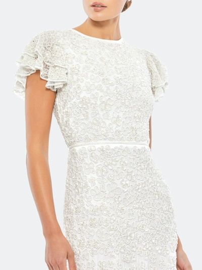 Shop Mac Duggal Floral Embellished Flutter Sleeve Evening Gown In White