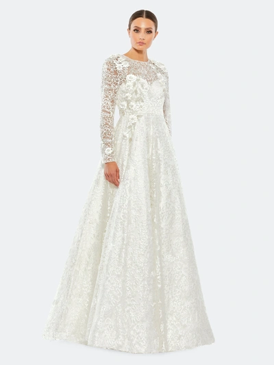 Shop Mac Duggal Long Sleeve A-line Floral Applique Gown In White