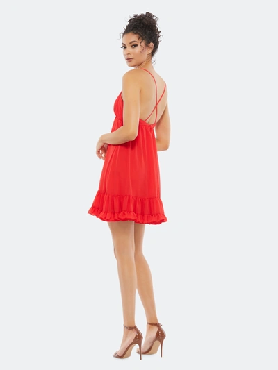 Shop Mac Duggal Ruffle V-neck Criss-cross Mini Dress In Red