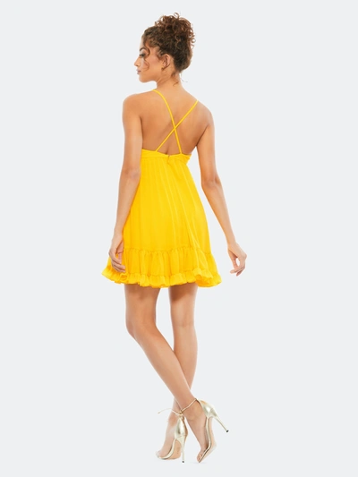 Shop Mac Duggal Ruffle V-neck Criss-cross Mini Dress In Marigold