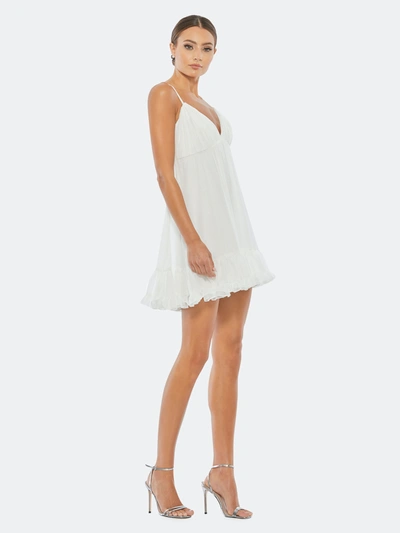 Shop Mac Duggal Ruffle V-neck Criss-cross Mini Dress In White