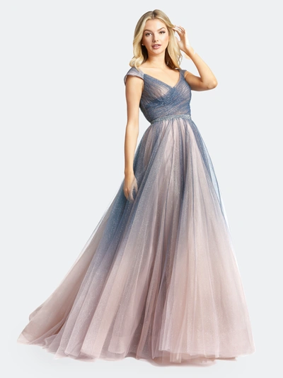 Shop Mac Duggal Iridescent Ombre Tulle Ballgown In Charcoal Ombre