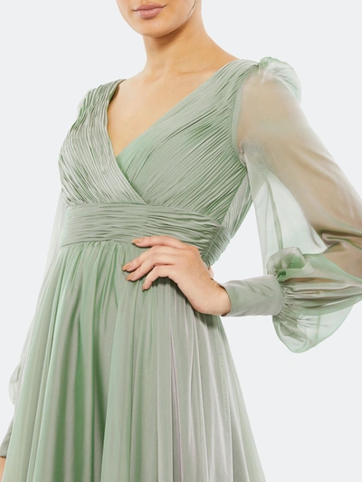 Shop Mac Duggal Faux Wrap Long Sleeve Tiered Gown In Sage