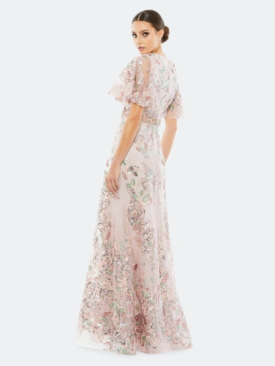 Shop Mac Duggal Floral Embellished Short Sleeve Gown In Rose Pink