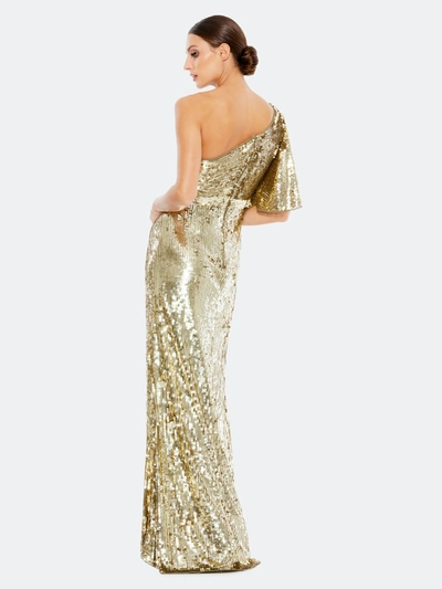 Shop Mac Duggal One-shoulder Bell Sleeve Sequin Gown In Gold