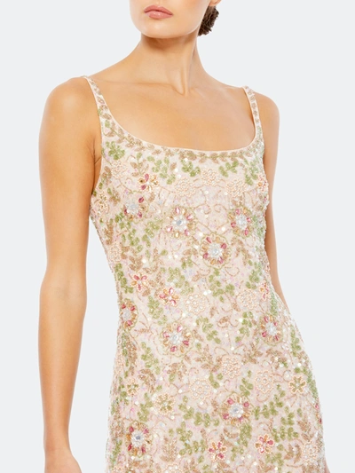 Shop Mac Duggal Floral Beaded Midi Sheath Dress In Nude Multi