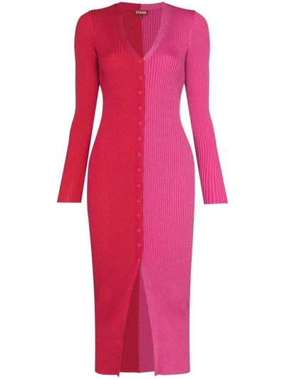 Shop Staud Shoko Two-tone Knitted Dress In Rosa